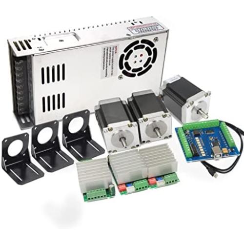 RATTMMOTOR 3 Axis USB Mach3 CNC Controller Kit 57mm Dual Shaft Nema23 Stepper Motor & Bracket+CNC Motion Control Board Mach3 USB Card+TB6600 Stepper Motor Driver+350W 24V DC Switching Power Supply