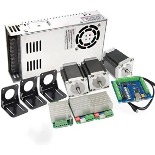 RATTMMOTOR 3 Axis USB Mach3 CNC Controller Kit 57mm Dual Shaft Nema23 Stepper Motor & Bracket+CNC Motion Control Board Mach3 USB Card+TB6600 Stepper Motor Driver+350W 24V DC Switching Power Supply