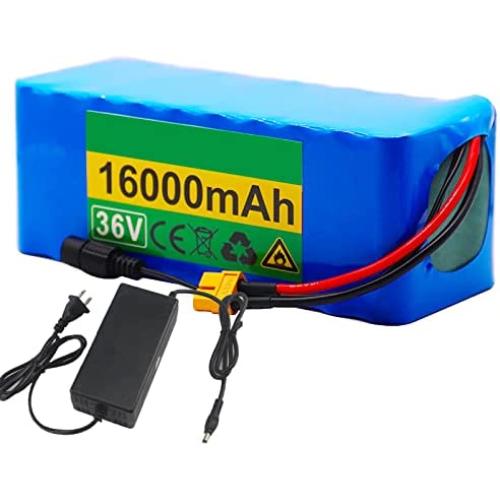 Wnicek 36V Li-Ion Battery Pack 16AH 10S 5P E-Bike Battery Battery Suitable for Motors Up to 500W with Charger and BMS Used for Airplane Models Power Tools Scooters