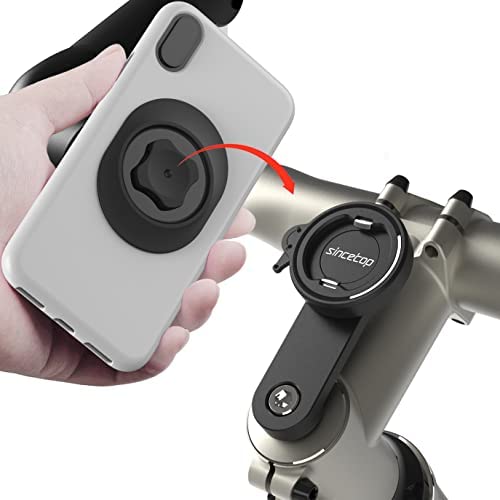 Bike Phone Mount for Mountain Bicycle, Universal Aluminum Road Bike Stem Cap Cell Phone Holder, Connect Quickly Riding Clip Stand, MTB Handlebar Clamp Quick Release for iPhone Samsung Google-Black