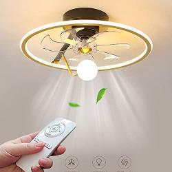 FIZZOQI Modern Simply 360 Degree Rotary Ceiling Fan Light Dining Room Bedroom Fan Lamp DC Motor 3 Speed with Remote Controller Fan Light Integrated Chandelier with Electric Fan