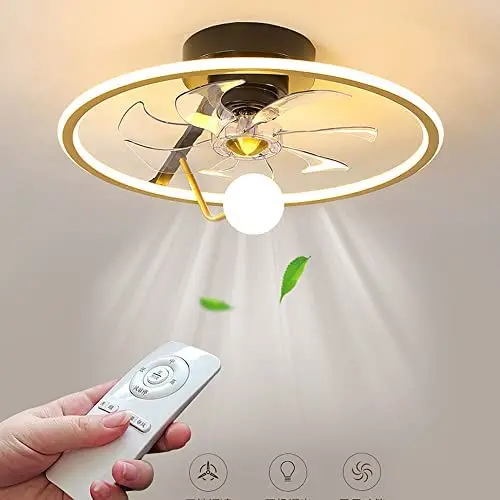 FIZZOQI Modern Simply 360 Degree Rotary Ceiling Fan Light Dining Room Bedroom Fan Lamp DC Motor 3 Speed with Remote Controller Fan Light Integrated Chandelier with Electric Fan