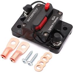 Jeemiter 60 Amp Circuit Breaker with Manual Reset Wire Lugs Copper Washer and Screws for Car Marine Trolling Motors Boat ATV Manual Power Protect for Audio System Fuse, 12V-48VDC