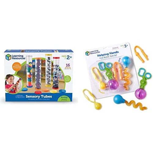 Learning Resources Primary Science Sensory Tubes - Set of 4 Tubes, Ages 2+ Science Toys for Kids, STEM Toys, Fine Motor and Sensory Toys & Helping Hands Fine Motor Tool Set Toy - 4 Pieces, Ages 3+