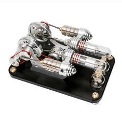 Hot Air Stirling Engine Motor Model, Double-Cylinder External Combustion Engine, Physical Science Experiment Educational Toy Electricity Generator