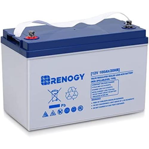 Renogy 12V 100AH Deep Cycle Hybrid Gel Battery, Over 750 Cycles, Rechargeable for Solar Wind RV Marine Camping UPS Wheelchair Trolling Motor, Maintenance Free