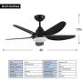 Indoor Ceiling Fan Light Fixtures -Black Remote LED 40 Ceiling Fans For Bedroom,Living Room,Dining Room Including Motor,5-Blades,Remote Switch (Black)