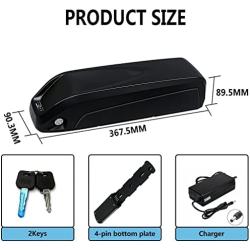 Jieoto Electric Bike Batteries 36V 12.5AH Built-in Electric Bike Lithium Battery with 2A Charger and BMS Protection Board for 500W/350W/200W Electric Lithium Bike Battery Motors