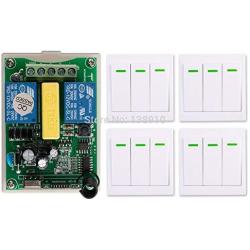 Calvas AC220V 2CH 10A Radio Controller Motor Positive &negative RF Wireless Remote Control Switch Receiver + 4wall Panel Sticky Remote