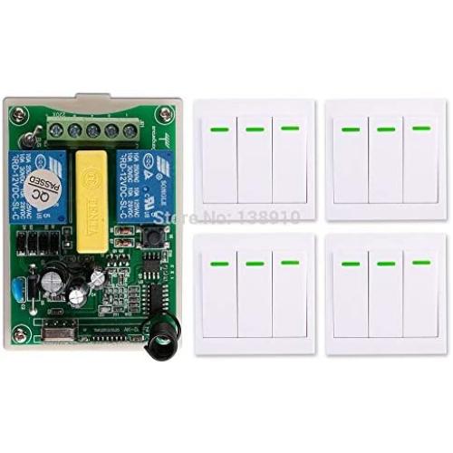 Calvas AC220V 2CH 10A Radio Controller Motor Positive &negative RF Wireless Remote Control Switch Receiver + 4wall Panel Sticky Remote