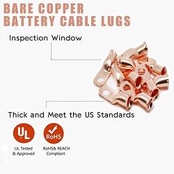 10 Pcs Copper Wire Lugs 8 Gauge 8 AWG 3/8 Inch Stud Ring terminals Heavy Duty Copper Crimp Lugs Welding Cable Bare Copper Eyelet Lug with 10pc Heat Shrink Tubing Assortment Kit