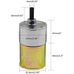 Eilumduo DC 24V 60RPM Gear Motor High Torque Electric Micro Speed Reduction Geared Motor Eccentric Output Shaft 37mm Diameter Gearbox with 2 Terminals