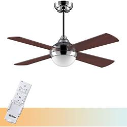 Ovlaim 48 Inch DC Motor Celing Fan Indoor with LED Light and Remote, 4 Wood Blades Ceiling Fan for Bedroom, Brown