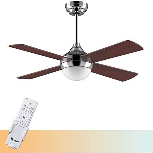 Ovlaim 48 Inch DC Motor Celing Fan Indoor with LED Light and Remote, 4 Wood Blades Ceiling Fan for Bedroom, Brown