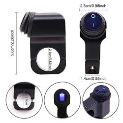 YnGia Waterproof Motorcycle Handlebar Switch, Universal 22mm Motorcycle Handlebar Headlight Fog Light ON Off Button Switch 12V 7/8 inch Switch (Blue)