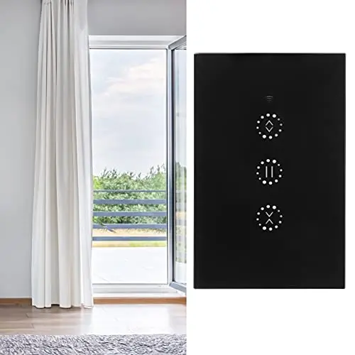 Garosa 10A WiFi Curtain Switch Remote Control Touch Smart Curtain Switch Voice Mobile APP Control US Standard AC95-250V PC ABS Black for Electric Smart Curtains System