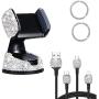 Bling Phone Car Holder with Air Vent Clip Shiny Engine Button Deco 3 In1 Charging Cable Rhinestone Car Accessories for Women