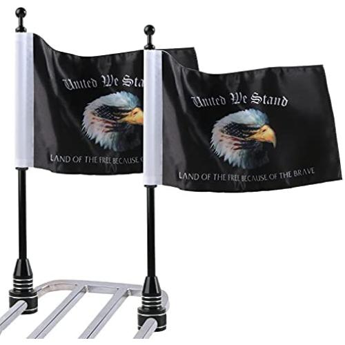 Motorcycle Eagle Flag Flags and Black Flagpole Luggage Rack Stainless Steel Mounts for Harley Davidson Yamaha Honda Goldwing CB VTX CBR Fit Most 1/2 Inch Cargo Rack Motocycle
