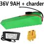 Jieoto 36V 9Ah EBike Li-ion Battery, Lithium Ion Electric Bike Battery Rechargeable E-Bike Li-ion Battery with Charger + BMS, for Bicycle 250W 350W 500W 800W Motor