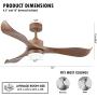 WINGBO 52’’ Modern Ceiling Fan with Lights and Remote, Industrial Walnut Ceiling Fan, 3 Curved Blades, Reversible Motor, Indoor LED Ceiling Fan for Kitchen Bedroom Living Room, ETL Listed