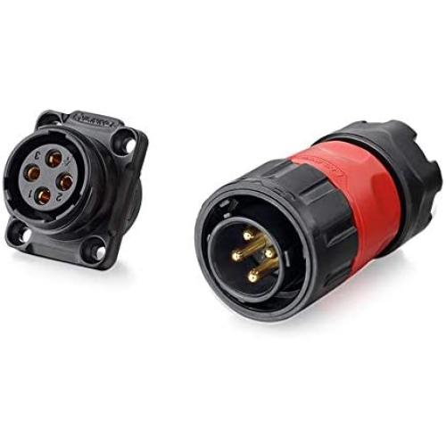YM20 Aviation Connector M20 Plastic Male Plug + Square Female Socket Φ20mm Outdoor Waterproof IP67 Connectors with Cap Panel Mount 4 Pin Gold Plated for Industrial Device Power
