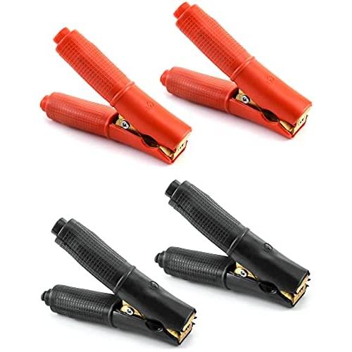 QWORK Battery Alligator Clips, 4 Pack, 100A Long Battery Clamps Jumper Cables Boost Clips for Car Auto Vehicle (2 Pcs Red + 2 Pcs Black)