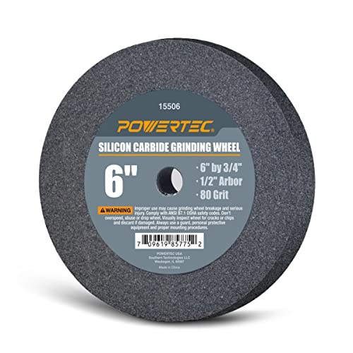 POWERTEC 15506V 1/2-Inch Arbor 80-Grit Silicon Carbide Grinding Wheel, 6