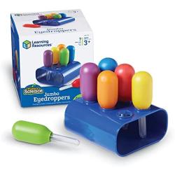 Learning Resources Jumbo Colorful Eyedroppers - Set of 6 with Stand, Ages 3+ Science Class Tools, Preschool Science, Sensory Table Accessories, Toddler Science Goggles, Droppers for Kids