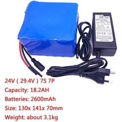 Wnicek 24V 15.4AH 18.2AH 21AH Lithium-ion Battery 29.4V 7S 7P Rechargeable Battery Pack with BMS and Charger Fit for 500W-100W Electric Bikes Scooters Motor