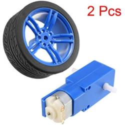 uxcell 2PCS DC Electric Motor 3-6V Dual Shaft Geared TT Magnetic Gearbox Engine w 2PCS Car Tire Wheel, Mini Smart RC Car Robot Tyres