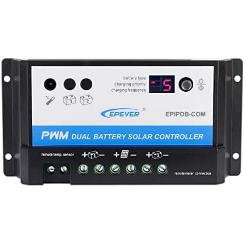 Temank Dual Battery Solar Charge Controller 20A 12V 24V Duo-Battery Solar Controller for RVs Caravans and Boats