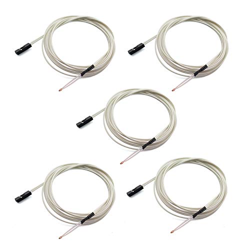 Tegg 5PCS NTC 3950 100K Thermistors Temp Sensor with 1M Wiring and 2Pin Connector for RepRap 3D Printer Heatbed Hot End Mendel Prusa J-Head