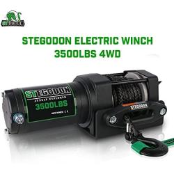STIMULATER New 3500lbs.Load Capacity Winch 12V Synthetic Rope Winch Waterproof IP 67 Electric Winch with Wired Remote and Wireless Remotes,Hawse Fairlead, Strap and Hook for ATV/UTV/Boat (Black)…