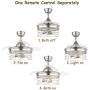36 Industrial Retractable Ceiling Fan, ceiling fan with retractable blades, remote control, 3 speed, silent motor, Bushed Nickel (Bulb Not Included)