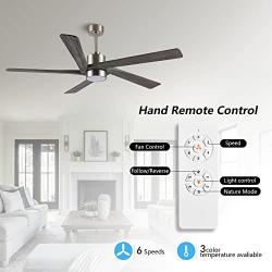 WINGBO 54 Inch DC Ceiling Fan with Lights and Remote Control, 5 Reversible Carved Wood Blades, 6-Speed Noiseless DC Motor, Modern Ceiling Fan in Brushed Nickel Finish with Gray Blades, ETL Listed