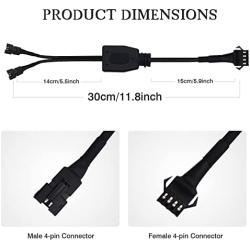 PryEU 3pcs 2-Way JST SM 4 Pin Splitter Y Cable 24AWG 12/30cm, 1 Female to 2 Male RGB LED Extension Cord Wire for Multicolor Motorcycles Cars Rock Lights
