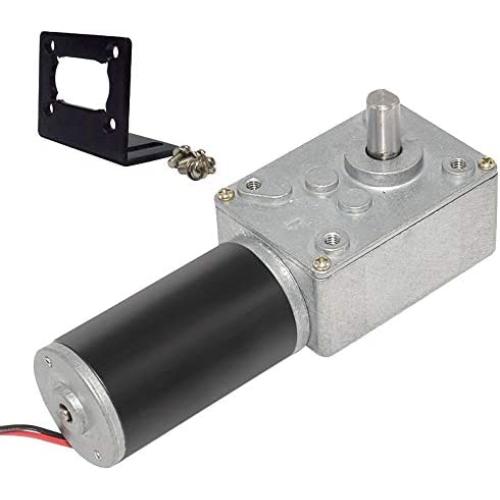 Bemonoc High Torque DC 24V Low Speed 8RPM Worm Gear Motor Reversible Speed Reduce Turbine Electric Gearbox Motor 8mm Shaft with Install Bracket