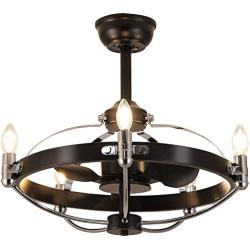 Black Caged Ceiling Fan with Lights Remote Control, MADSHNE 23 Modern Industrial Chandelier Ceiling Fan with Light, Bladeless Ceiling fan Light, DC Motor Reversible