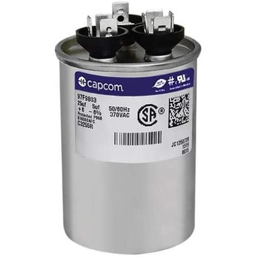 GE Genteq Capacitor round 25/5 uf MFD 370 volt 97F9803, 25 + 5 MFD at 370 volts