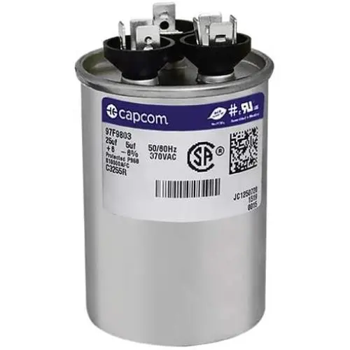 GE Genteq Capacitor round 25/5 uf MFD 370 volt 97F9803, 25 + 5 MFD at 370 volts