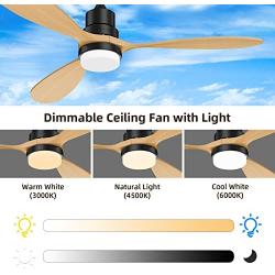 BECLOG Wood Ceiling Fans,52 Outdoor Ceiling Fan with Lights Remote Control 3 Wood Fan Blades Reversible DC Motor