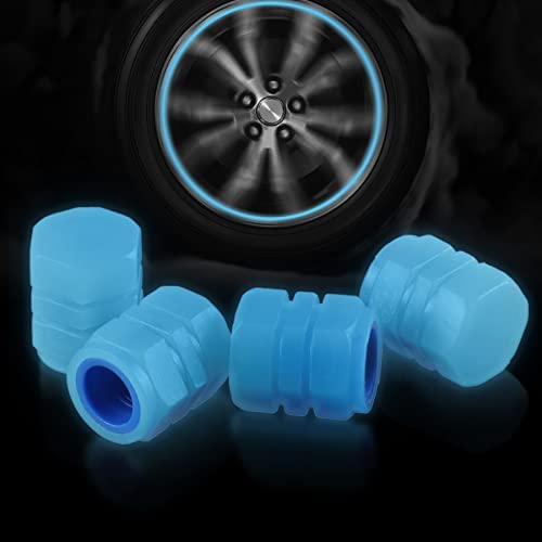 BJSIA Noctilucous Car Tire Valve Stem Caps, 4ps Universal Air Caps Cover, Car Accessories Universal for Car, Motorcycles, SUV, Trucks, and Bike-Blue