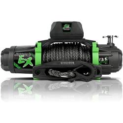 STEGODON New 13500 lb. Load Capacity Electric Winch Genesis,12V Synthetic Rope Electric Winch with Hawse Fairlead,Waterproof IP67 Winch with 2 in 1Wireless/Wired Handheld Remote(Jungle EX)