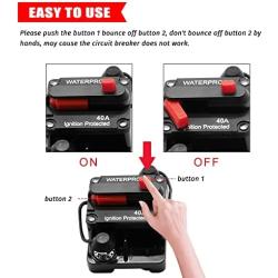 KEDAKEJI 40 Amp Circuit Breaker Manual Reset Waterproof Inline Fuse Inverter for Car ATV Marine Trolling Motors Boat Power Protect,12V-48VDC, Waterproof (40A)