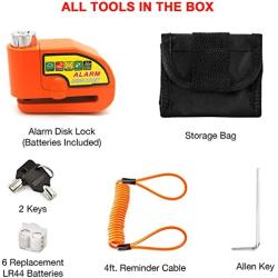 Alarm Disc Lock Motorcycle Disc Brake Lock Waterproof 110 db Alarm Sound Theft Prevention Security Wheel Disk Lock with 7mm Pin and 1.2M Reminder Cable for Motorcycles Scooter Bicycles(Yellow)