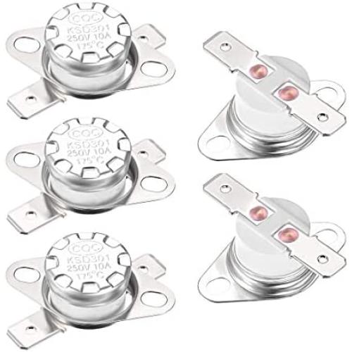uxcell KSD301 Thermostat 175°C/347°F 10A Normally Closed N.C Adjust Snap Disc Temperature Switch for Microwave,Oven,Coffee Maker 5pcs