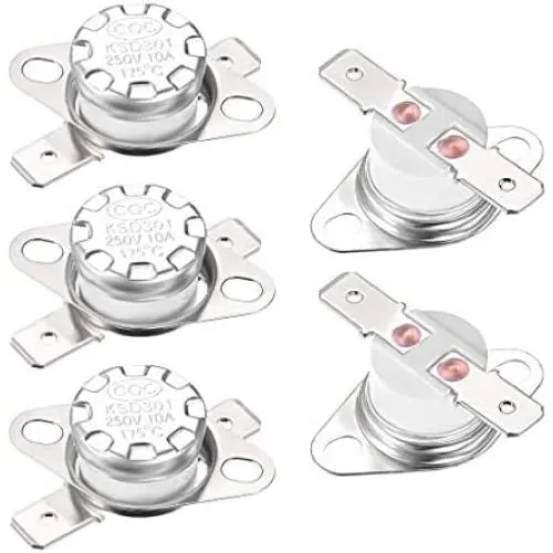 uxcell KSD301 Thermostat 175°C/347°F 10A Normally Closed N.C Adjust Snap Disc Temperature Switch for Microwave,Oven,Coffee Maker 5pcs