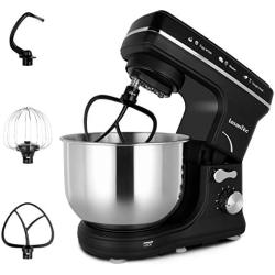 Stand Mixer,6 Speed 4L Tilt-Head Food Mixer LASANTEC 300W Powerful Motor Kitchen Electric Mixer with Dough Hook, Wire Whip & Beater,Stainless Steel Mixing Bowl(Black)