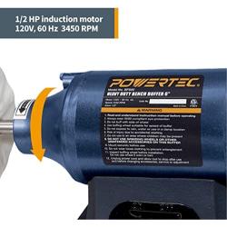 POWERTEC BF601C 6-Inch Heavy Duty Bench Buffer with 2 Extra Thick Spiral Sewn Buffing Wheels