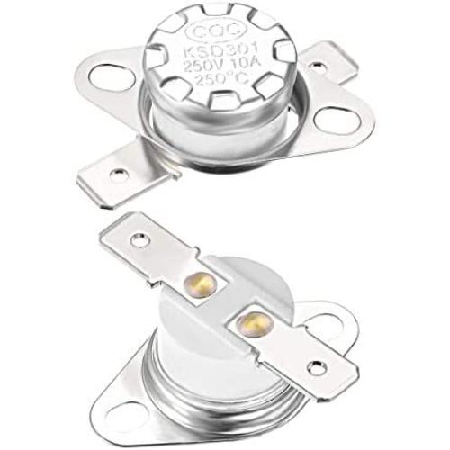 uxcell KSD301 Thermostat 250°C/482°F 10A Normally Closed N.C Adjust Snap Disc Temperature Switch for Microwave,Oven,Coffee Maker 2pcs